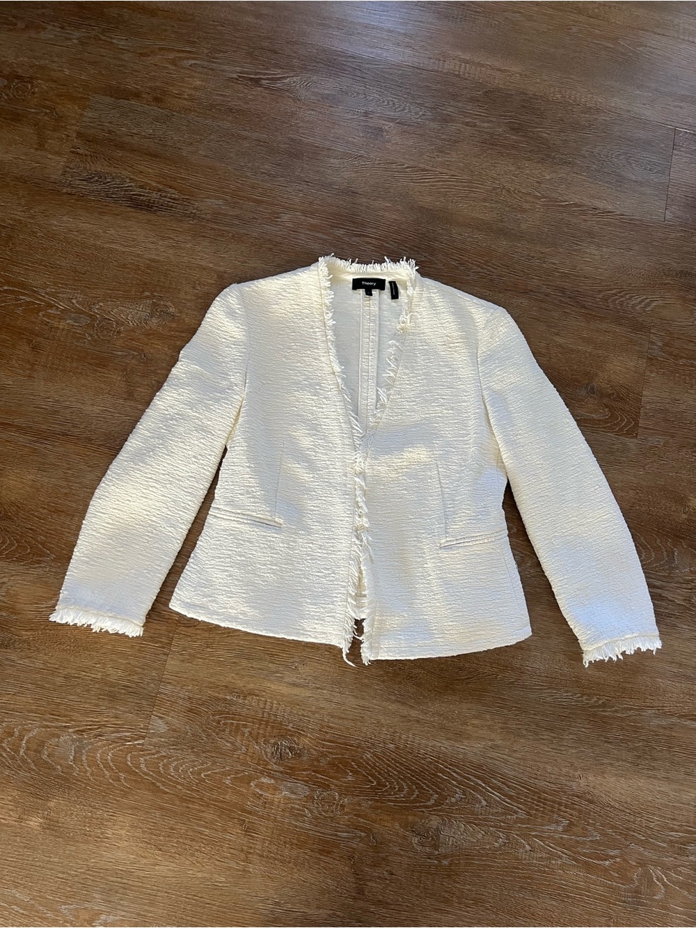 Theory Lindrayia R Spring Tweed Ivory Fringe Jacket | Size 4